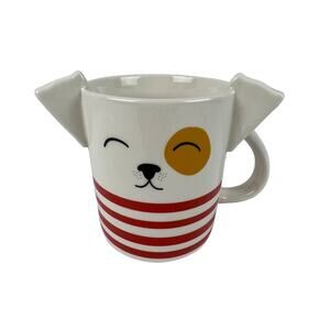 Parker Lane 16 oz Cup Coffee Tea Mug Dog Red Stripe Figural Sculpted Ears